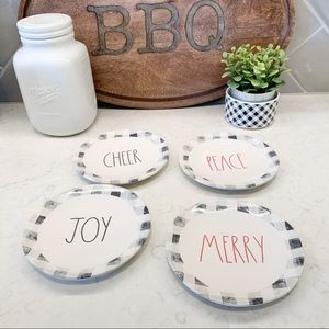 Rae Dunn Holiday Plaid Appetizer 4 Piece Plate Set